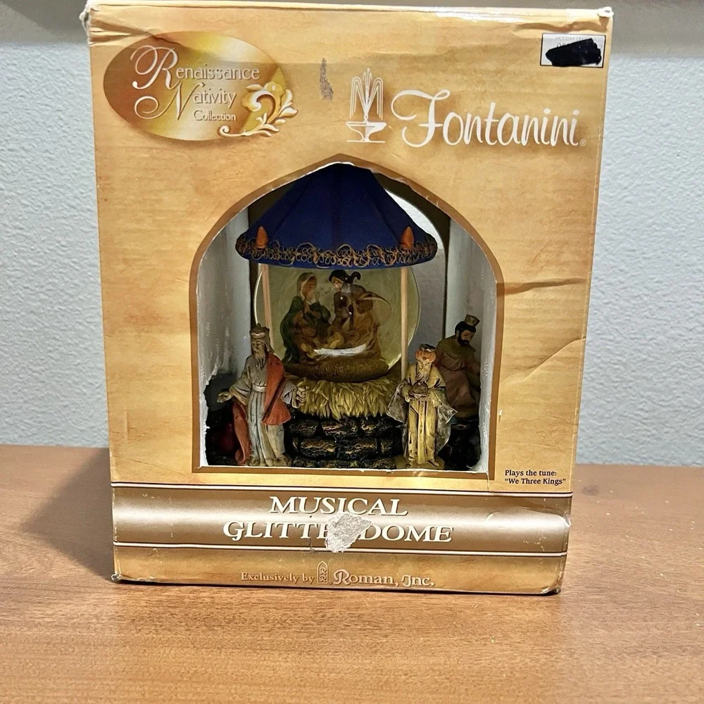 Fontanini Renaissance Nativity Musical Glitterdome 2005 We 3 Kings RARE MODEL‎